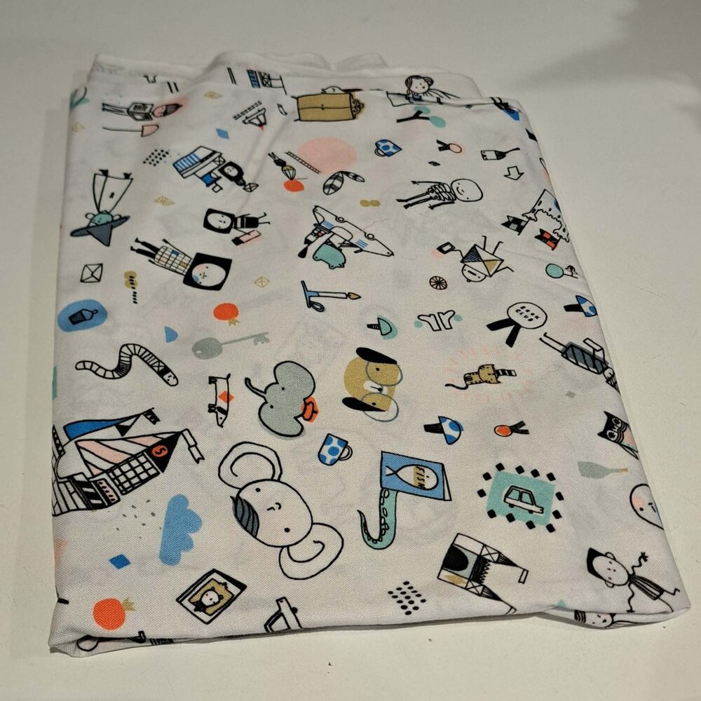 book club by Carly Gledhill fabric white with funny characters owl boats worms